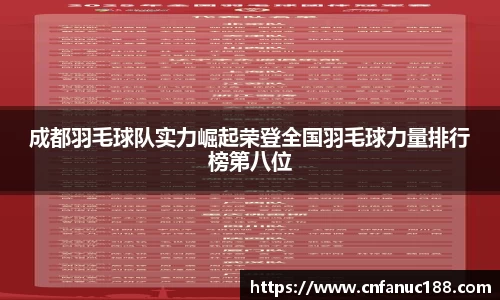 成都羽毛球队实力崛起荣登全国羽毛球力量排行榜第八位